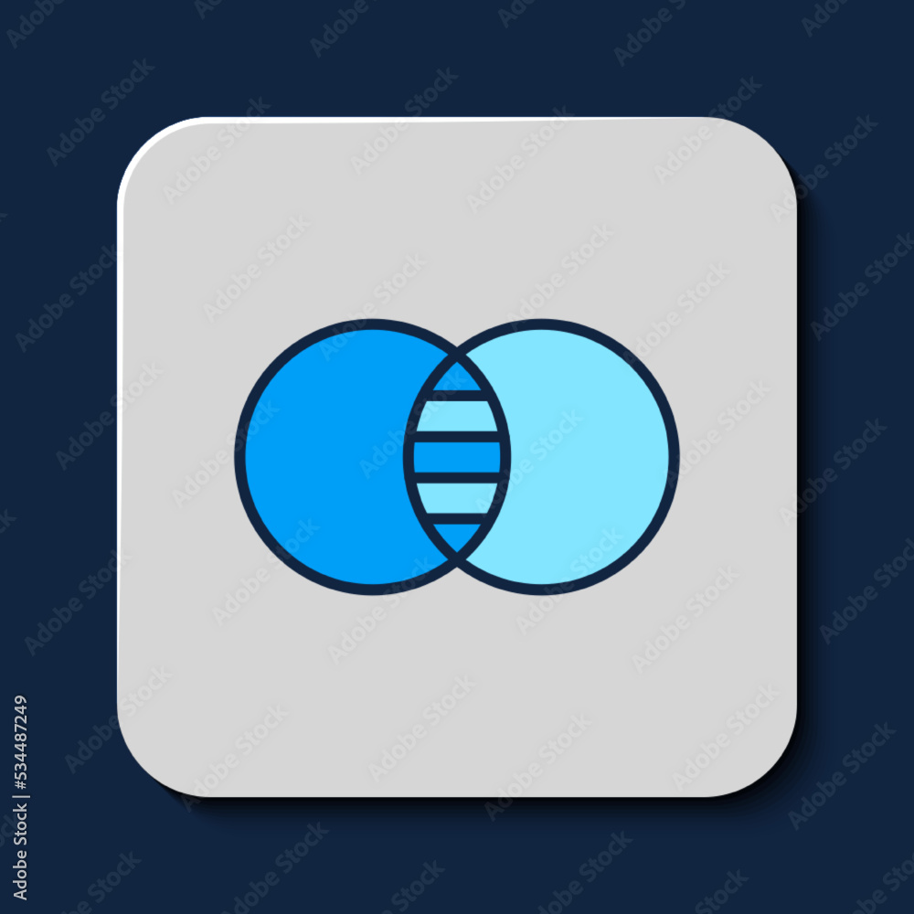 Poster filled outline mathematics sets a and b icon isolated on blue background. symmetric difference. vect