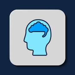 Filled outline Human brain icon isolated on blue background. Vector