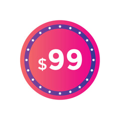 99 dollar price tag. Price $99 USD dollar only Sticker sale promotion Design. shop now button for Business or shopping promotion
