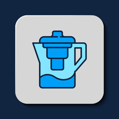 Filled outline Water jug with a filter icon isolated on blue background. Vector