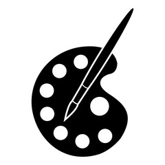 Icono arte. Silueta aislada paleta de pintor con pincel