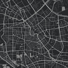 Vector map of Tianjin city. Urban black and white poster. Road map with metropolitan city area view.