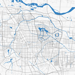 Zhengzhou map. Detailed map of Zhengzhou city administrative area. Cityscape panorama illustration. Road map with highways, streets, rivers.