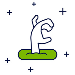 Filled outline Zombie hand icon isolated on white background. Arm monster dead. Happy Halloween party. Vector