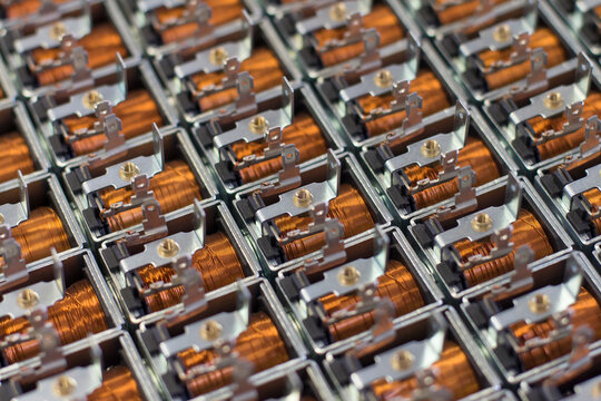 Close up on industrial coils made of copper.