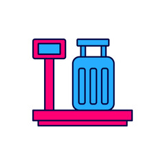 Filled outline Scale with suitcase icon isolated on white background. Logistic and delivery. Weight of delivery package on a scale. Vector