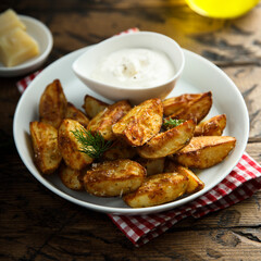 Roasted potato wedges with cheese and spices