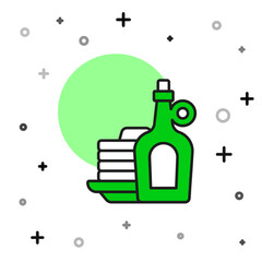 Filled outline Bottle of maple syrup with stack of pancakes icon isolated on white background. Vector