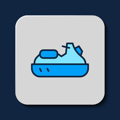 Filled outline Jet ski icon isolated on blue background. Water scooter. Extreme sport. Vector