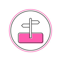 Filled outline Road traffic sign. Signpost icon isolated on white background. Pointer symbol. Isolated street information sign. Direction sign. Vector