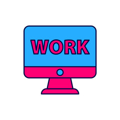 Filled outline Computer monitor with text work icon isolated on white background. Vector