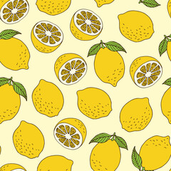 Colorful pattern with hand drawn lemons
