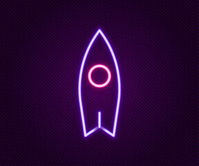 Glowing neon line Surfboard icon isolated on black background. Surfing board. Extreme sport. Sport equipment. Colorful outline concept. Vector