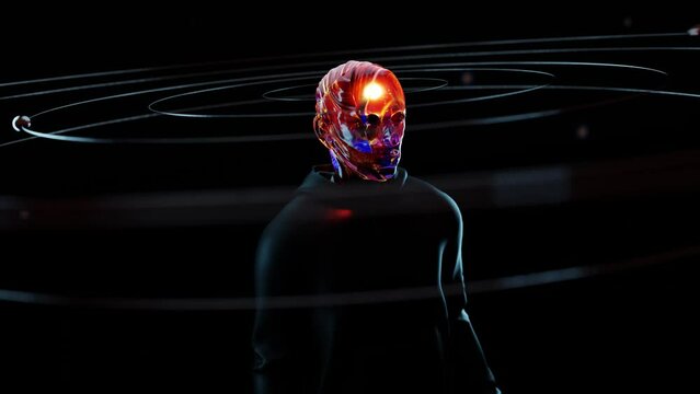 Unstable state, personality disorder, or the bubbling of the brain process, concept. A 3D character with a bubbling and dynamically changing head shape. Computer visualization, 3d rendering loop