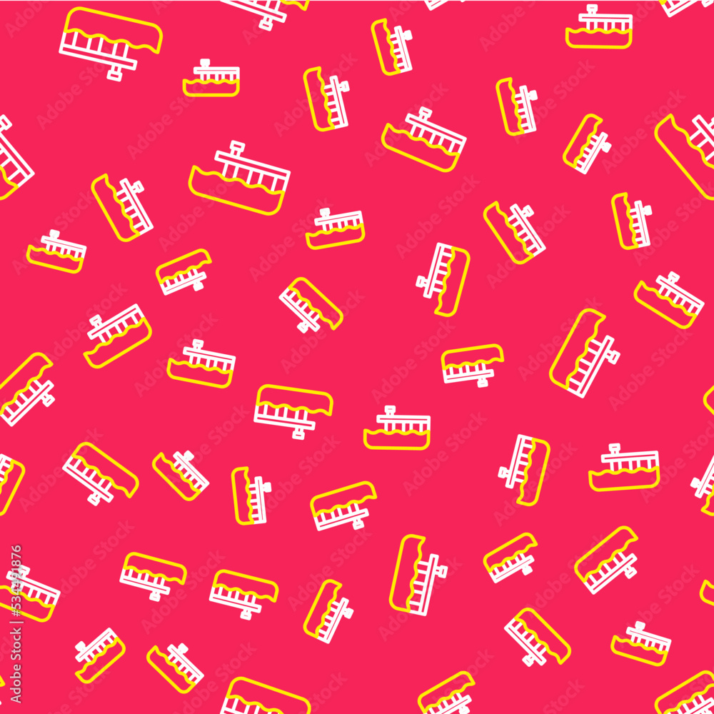 Poster line beach pier dock icon isolated seamless pattern on red background. vector