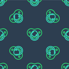 Line Baby dummy pacifier icon isolated seamless pattern on blue background. Toy of a child. Vector