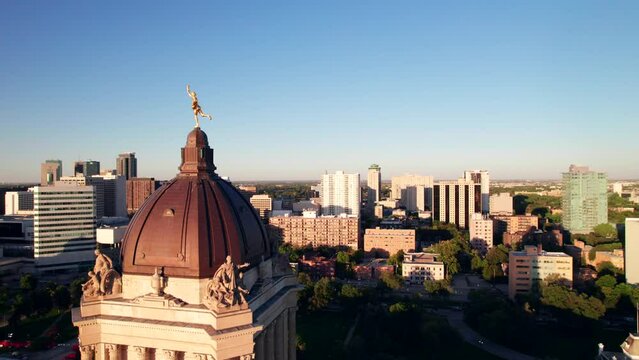 Downtown Winnipeg Skyline with Parliament Building in Foreground.