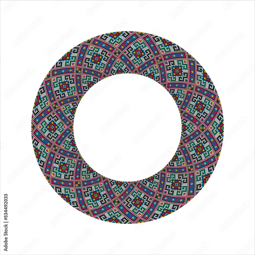 Poster round frame with a geometric pattern of colorful squares