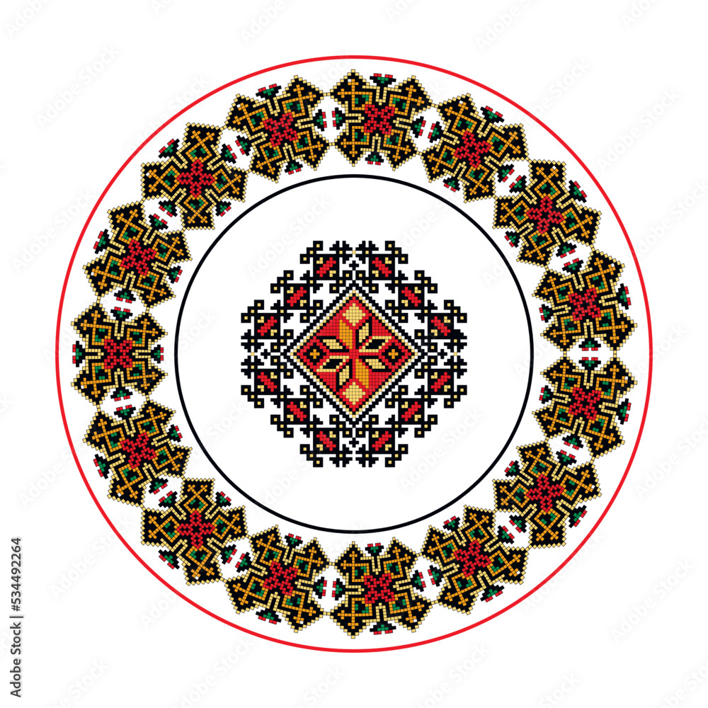 Poster round plate with a repeating geometric pattern on a white background