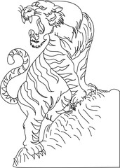 Tiger Sticker tattoo design,Cartoon tiger on black background.Vector