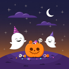 vector illustration for halloween ghosts are happy with sweets