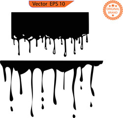 Black dripping ink painted oil drips liquid drops art messy paint splatter melt fluid spots. Dripping paint swashes just a collection of various size paint drips.  Transparent background