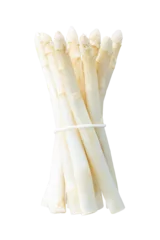 Poster Fresh ripe white asparagus in bunch isolated on a white background. Full Depth of field. Focus stacking © uv_group