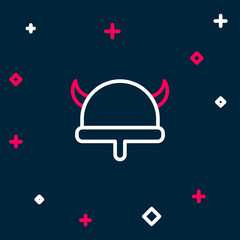 Line Viking in horned helmet icon isolated on blue background. Colorful outline concept. Vector