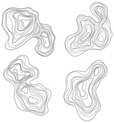 Set of abstract tree rings. Png topographic map design elements. Contour map concept. Thin wavy lines.