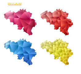 Set of vector polygonal maps of Belgium. Bright gradient map of the country in low poly style. Multicolored Belgium map in geometric style for your infographics. Stylish vector illustration.