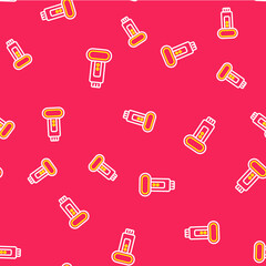 Line Photo camera flash icon isolated seamless pattern on red background. Vector