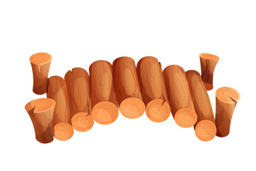 Wooden bridge from logs funny, comic in cartoon style isometric view isolated on white background. UI Game asset, props