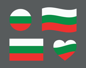 Bulgarian flag signs set. Bulgarian heart shape decorative element. Unification Day in Bulgaria. National symbols for Independence Day of Bulgaria