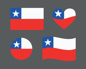 National Chilean symbols. Independence Day of Chile. Chile flag signs set, Chilean heart shape decorative element.