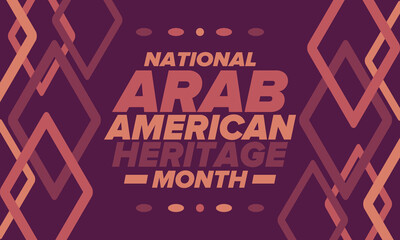 Fototapeta premium Native Arab American Heritage Month in April. Arab American culture. Celebrate annual in United States. Tradition arabian pattern. Poster, card, banner and background. Vector ornament, illustration