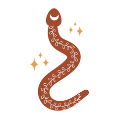 Cute boho snake vector illustration isolated on white background. Celestial Svg cut file