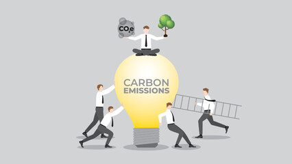 ESG and green business policy concept of net zero emission, carbon footprint, carbon dioxide equivalent, global greenhouse gas, save the world. Business idea teamwork plant a tree to help the world.