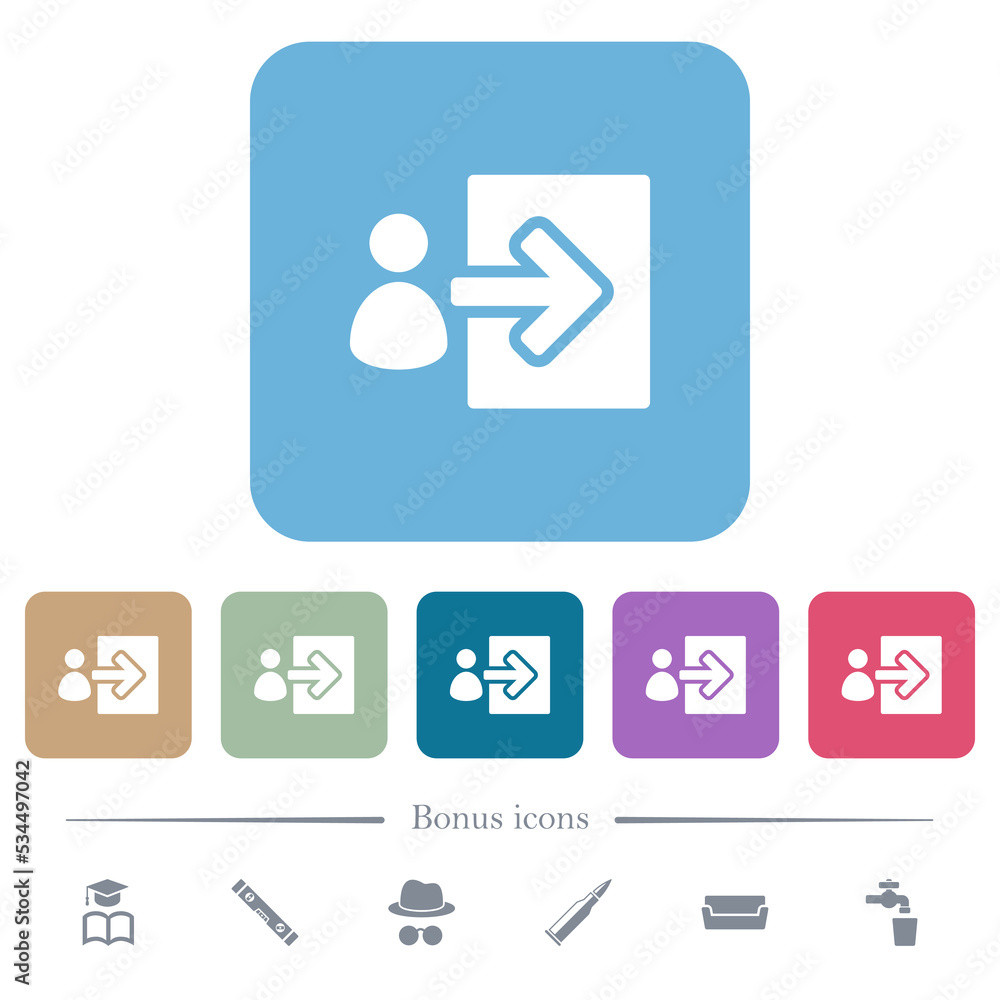 Poster user login solid flat icons on color rounded square backgrounds