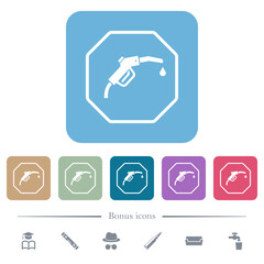 Octagon shaped fuel sanction sign outline flat icons on color rounded square backgrounds