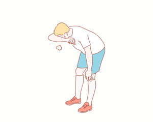 Man got sunburn in very hot summer days. Hand drawn style vector design illustrations.