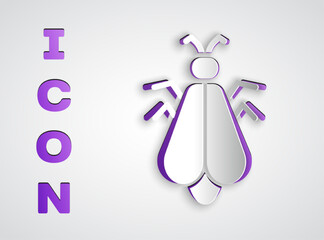 Paper cut Mosquito icon isolated on grey background. Paper art style. Vector