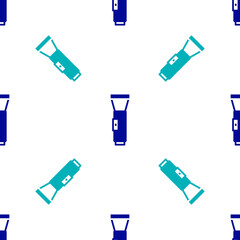Blue Flashlight icon isolated seamless pattern on white background. Vector