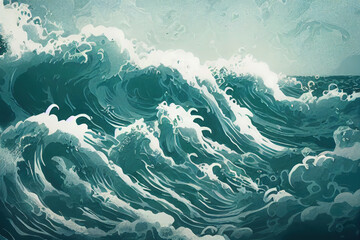 Fototapeta na wymiar Sea waves in oriental vintage style.