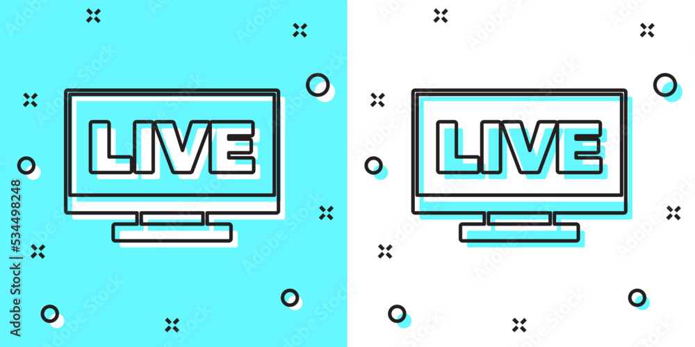 Poster black line live streaming online videogame play icon isolated on green and white background. random 