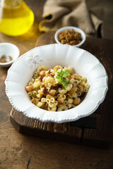 Pasta with olive tapenade and chickpeas