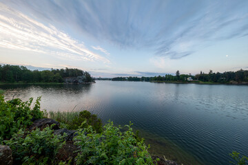 Bright sky over the lake on a white night