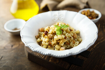 Pasta with olive tapenade and chickpeas