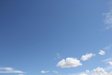 Blue sky with clouds. Summer day. Sunny weather. Nature. Cloud enjoyment. A look into the sky.