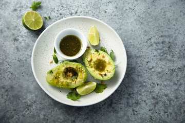 Avocado with peanut and soy sauce