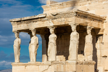 The Caryatides, female statues in the Acropolis of Athens Greece